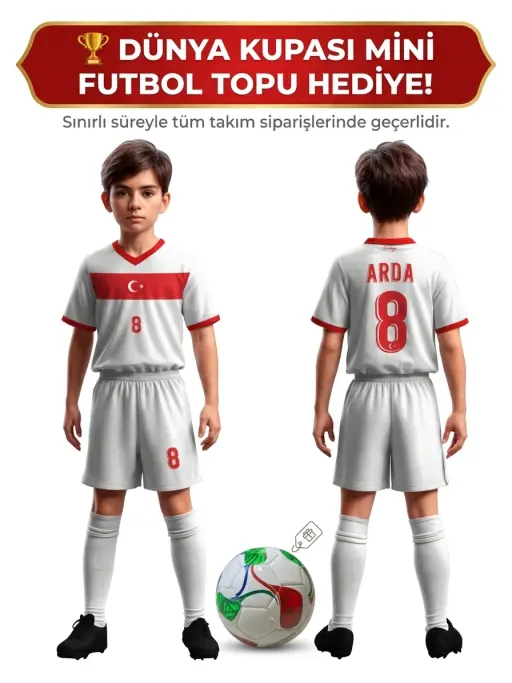 Türkiye Temalı İsim/Numara Özelleştirilebilir Çocuk Forma Seti + Dünya Kupası Mini Futbol Topu Hediye! – Dijital Futbol Formaları